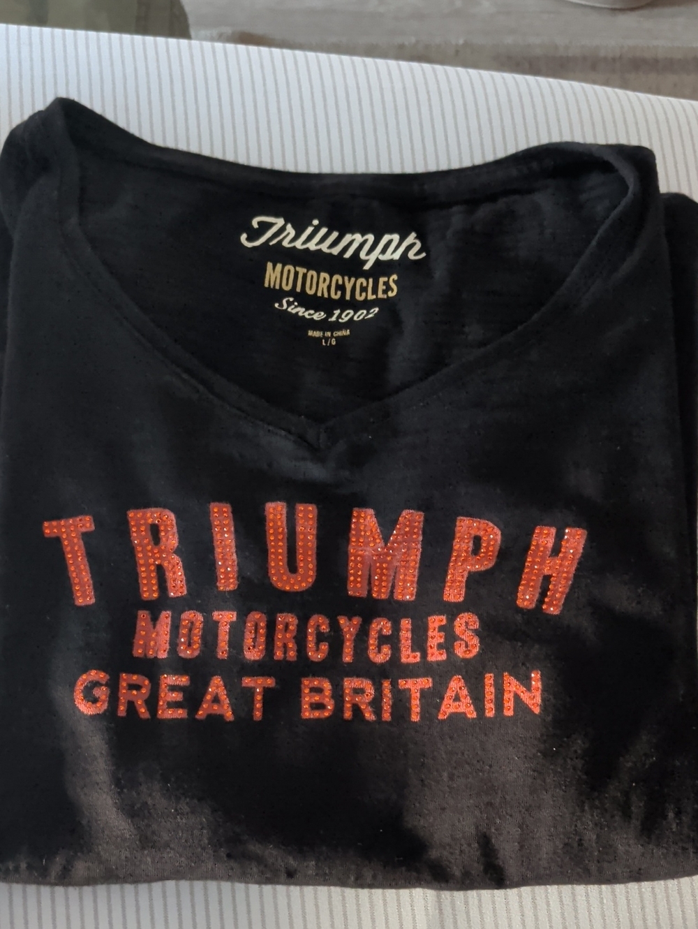 Triumph Motorcycle Tshirt, Large, Black/Orange. Vintage.  Very Nice Condition.
